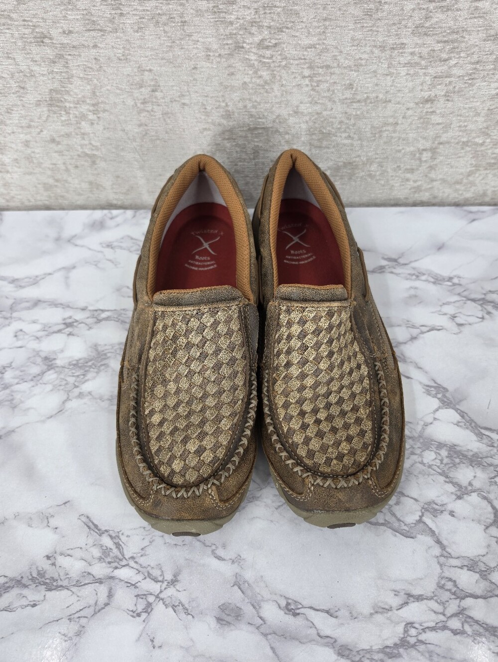 Twisted X Women's Slip-On Driving Mocs Boat Shoes Leather Basket Weave